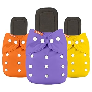 cloth diapers with 5 layer bamboo insert pads  reusable washable diapers for newborn baby infant toddler  adjustable cotton pocket nappies pack yellow orange purple