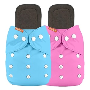 cloth diapers with 5 layer bamboo insert pads  reusable washable diapers for newborn baby infant toddler  adjustable cotton pocket nappies pack pink blue
