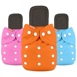 cloth diapers with 5 layer bamboo insert pads  reusable washable diapers for newborn baby infant toddler  adjustable cotton pocket nappies pack orange blue pink