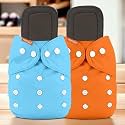 Cloth Diapers with 5 Layer Bamboo Insert Pads | Reusable, Washable Diapers for Newborn Baby, Infant, Toddler | Adjustable Cotton Pocket Nappies Pack (Orange Blue)