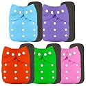 Cloth Diapers with 5 Layer Bamboo Insert Pads | Reusable, Washable Diapers for Newborn Baby, Infant, Toddler | Adjustable Cotton Pocket Nappies Pack (All 5)