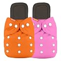 Cloth Diapers with 5 Layer Bamboo Insert Pads | Reusable, Washable Diapers for Newborn Baby, Infant, Toddler | Adjustable Cotton Pocket Nappies Pack (Orange Pink)