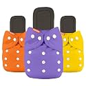 Cloth Diapers with 5 Layer Bamboo Insert Pads | Reusable, Washable Diapers for Newborn Baby, Infant, Toddler | Adjustable Cotton Pocket Nappies Pack (Yellow Orange Purple)
