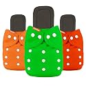Cloth Diapers with 5 Layer Bamboo Insert Pads | Reusable, Washable Diapers for Newborn Baby, Infant, Toddler | Adjustable Cotton Pocket Nappies Pack (RED GREEN ORANGE)