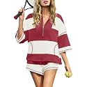 Panadila Women's Striped Workout Set Summer Matching 2 Piece Short Set