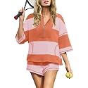 Panadila Women's Striped Workout Set Summer Matching 2 Piece Short Set