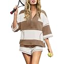 Panadila Women's Striped Workout Set Summer Matching 2 Piece Short Set