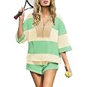Panadila Women's Striped Workout Set Summer Matching 2 Piece Short Set