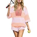 Panadila Women's Striped Workout Set Summer Matching 2 Piece Short Set