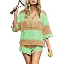 Panadila Women's Striped Workout Set Summer Matching 2 Piece Short Set