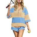 Panadila Women's Striped Workout Set Summer Matching 2 Piece Short Set