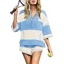 Panadila Women's Striped Workout Set Summer Matching 2 Piece Short Set