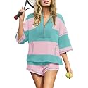 Panadila Women's Striped Workout Set Summer Matching 2 Piece Short Set