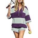 Panadila Women's Striped Workout Set Summer Matching 2 Piece Short Set