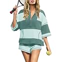 Panadila Women's Striped Workout Set Summer Matching 2 Piece Short Set