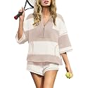 Panadila Women's Striped Workout Set Summer Matching 2 Piece Short Set