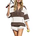 Panadila Women's Striped Workout Set Summer Matching 2 Piece Short Set