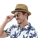Panama Hat Straw Fedora Hat for Men Women Packable Short Brim UPF 50+ UV Sun Protection Summer Beach Hat