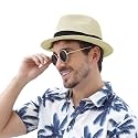Panama Hat Straw Fedora Hat for Men Women Packable Short Brim UPF 50+ UV Sun Protection Summer Beach Hat