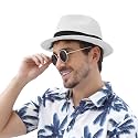 Panama Hat Straw Fedora Hat for Men Women Packable Short Brim UPF 50+ UV Sun Protection Summer Beach Hat