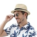 Panama Hat Straw Fedora Hat for Men Women Packable Short Brim UPF 50+ UV Sun Protection Summer Beach Hat