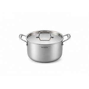 panasonic trivara series stainless steel triply cookpot 43 liter22 cm with ss lid  consume low oil  3x faster heating amp even heat distribution  cast handles induction amp gas stove compatible