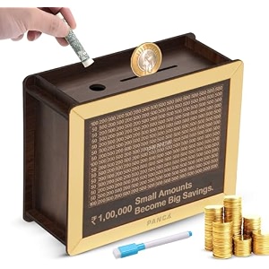 panca money saving piggy box wooden coin box with pen for kids amp adults wooden coin box piggy bank money saver with numbers set of 1 with pen brown