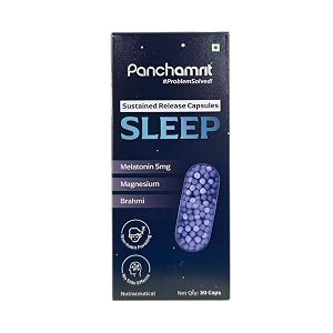 panchamrit sleep sustained release capsule with 5mg melatonin magnesium valerian root tart cherry undisturbed deep sleep supplement non-habit forming safe natural sleep aid pack of 1 30 caps
