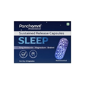 panchamrit sleep sustained release capsule with 5mg melatonin magnesium valerian root tart cherry undisturbed deep sleep supplement non-habit forming safe natural sleep aid sample pack 3 caps