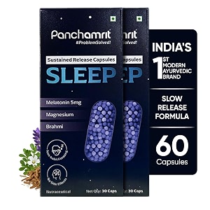 panchamrit sleep sustained release capsule with 5mg melatonin magnesium valerian root tart cherry undisturbed deep sleep supplement non-habit forming safe natural sleep aid pack of 2 30 caps
