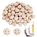 PandaHall 100pcs Natural PapayaWhip Color Smile Face Ball Wood Beads Spacer Beads for DIY Jewellery Bracelet Necklace Making