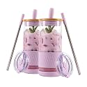 Pandaloo® Glass Cups With Lids and Straws -20 Fl Oz- Perfect Size Iced Coffee Cup - Smoothie Cup With Bamboo Lid and On the go Lid - Glass Tumbler (2 Count (Pack of 1), Lilac Rhapsody-Lilac Rhapsody)