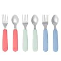 Pandaloo Kids Silverware with Soft Silicone Handle | Toddler Fork &amp; Spoon Set (6pcs) | Toddler Utensils | Food-Grade Silicone + Stainless Steel | Dishwasher Safe | Encourages Independent Eating