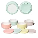 Pandaloo® Porcelain Kids Bowls 4-Pack with Removable Suction Base & Silicone Lid, Non-Toxic Toddler Feeding Bowls, Microwave & Dishwasher Safe, Ceramic Baby Bowls for Babies & Toddlers