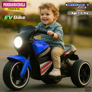 pandaoriginals ninja ev with music and lights forward and backward gear built in mp3 player bike battery operated ride on light blue