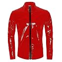 Panegy Men's Liquid Shiny Leather Shirt Jacket Slim Fit Wetlook Party Nightout Club 70s/80s Disco Blouse Tshirt