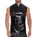 Panegy Men's Liquid Shiny Leather Shirt Jacket Slim Fit Wetlook Party Nightout Club 70s/80s Disco Blouse Tshirt