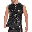 Panegy Men's Liquid Shiny Leather Shirt Jacket Slim Fit Wetlook Party Nightout Club 70s/80s Disco Blouse Tshirt