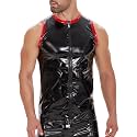 Panegy Men's Liquid Shiny Leather Shirt Jacket Slim Fit Wetlook Party Nightout Club 70s/80s Disco Blouse Tshirt