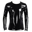 Panegy Men's Liquid Shiny Leather Shirt Jacket Slim Fit Wetlook Party Nightout Club 70s/80s Disco Blouse Tshirt