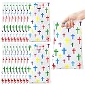 Panelee 100 Pcs Colorful Cross Christian Plastic Goody Bags with Handles