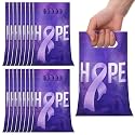 Panelee 100 Pcs Purple Ribbon Awareness Plastic Gift Bags with Handles