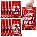 Panelee 100 Pcs Valentine Love Never Fails Plastic Goody Bags with Handles