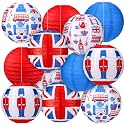 Panelee 12 Pcs British Party Decoration Britain UK England Flag Theme Hanging Paper Lanterns with London Double Decker Bus Telephone Booth Lanterns Decorative for Hanging Coronation Party Decor