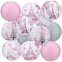 Panelee 12 Pcs Paris Party Decorations Eiffel Tower Pink Paper Lanterns