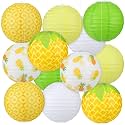 Panelee 12 Pcs Pineapple Party Decorations Hawaiian Party Hanging Supplies 8 Inches Round Paper Lanterns for Tropical Luau Birthday Holiday Bachelorette Decor Supplies