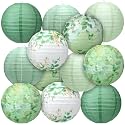 Panelee 12 Pcs Sage Green Eucalyptus Leaf Party Decorations Paper Lanterns 8 Inch Hanging Round Paper Party Decorations for Holiday Indoor Outdoor Supplies