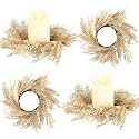 panelee 4 Pcs Pampas Grass Candle Rings Wreath Fall Decoration, 3.9 Inch