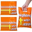Panelee 50 Pcs Walking with Jesus Fall Plastic Goody Bags with Handles