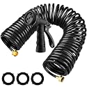Pangda Expandable Coil Garden Hose 100 ft with Spray Nozzle, Black
